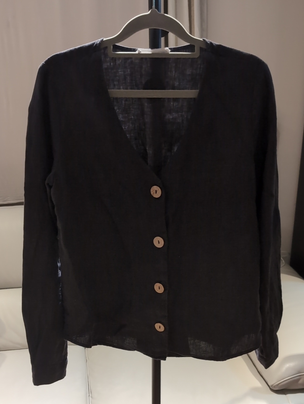 Mango Black V-Neck Button-Front Blouse